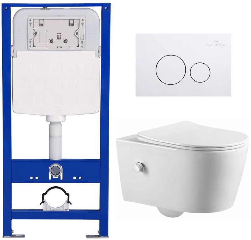 Комплект 6 в 1: инсталляция Amore di Mare QuickFit 50114 с подвесным унитазом Temo Bidet P322-X и клавишей смыва 303W (QF303W322X)